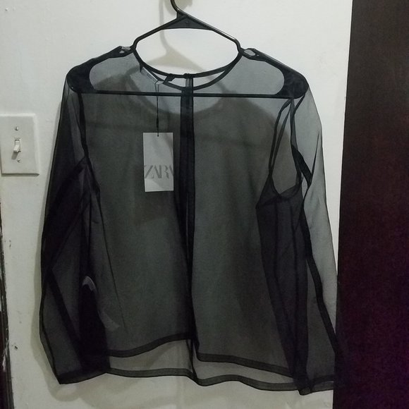 Zara Sheer Organza Black Top Small NWT - Picture 3 of 4